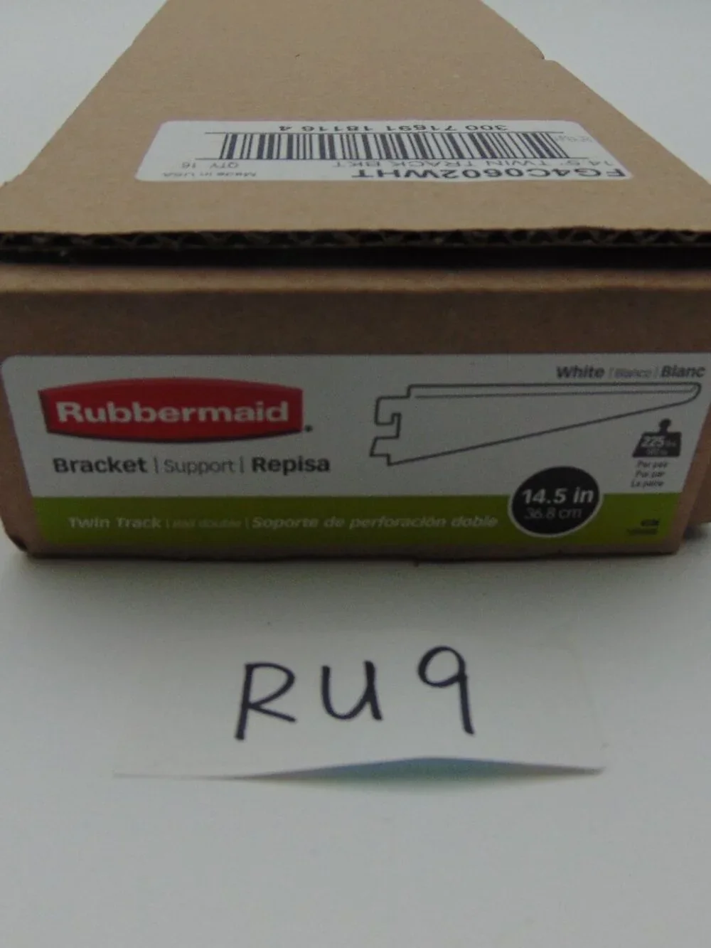 16 Rubbermaid Brackets Twin Track Bracket 14.5” White Lot Of 16 FG4C0602WHT